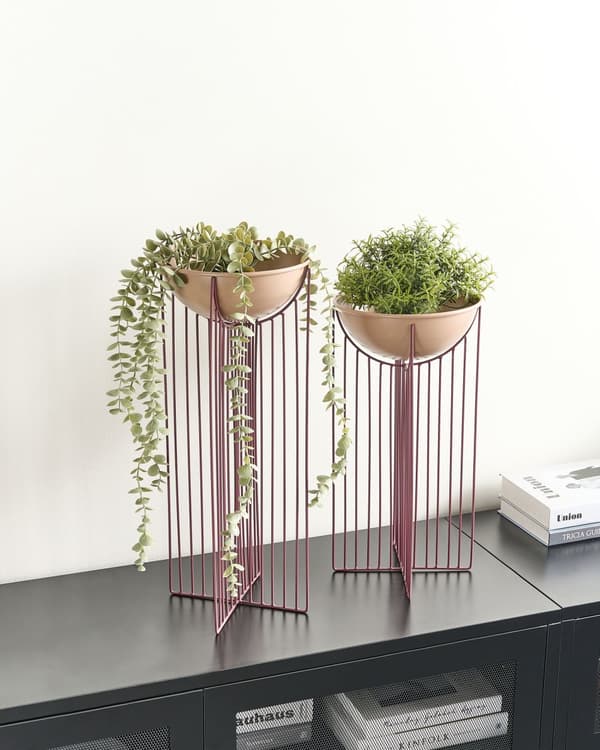 Blomkruka med Växtställ 2 st Rosa Järn 55 / 45 cm Inomhus Metall Blomkrukor Modern Industriell Stående Kruka