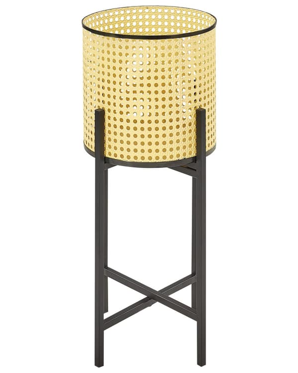 Kukkateline beige musta rauta ⌀ 25 x 60 cm pyöreä sisäkäyttöön kukkajalusta retro tyyli