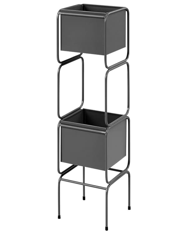 Kukkateline musta rauta 20 x 20 x 75 cm kaksitasoinen neliö sisäkäyttöön kahdella ruukulla moderni tyyli
