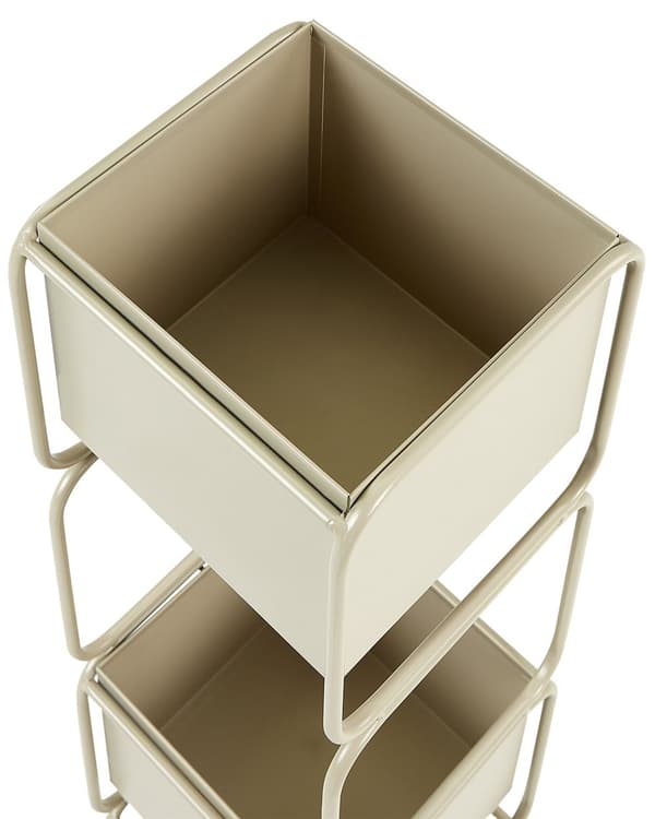 Kukkateline beige rauta 20 x 20 x 75 cm kaksitasoinen neliö sisäkäyttöön kahdella ruukulla moderni tyyli