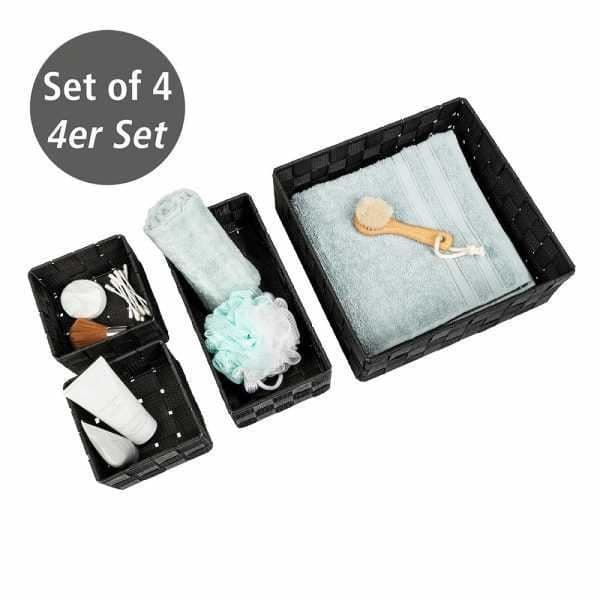 Adria Black Bath Trash, set med 4, dekorativ förvaring och organisation i storlekarna S, M och L för kök, badrum