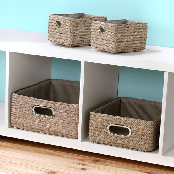 Taupe vävd halmlåda - 33x28x13cm