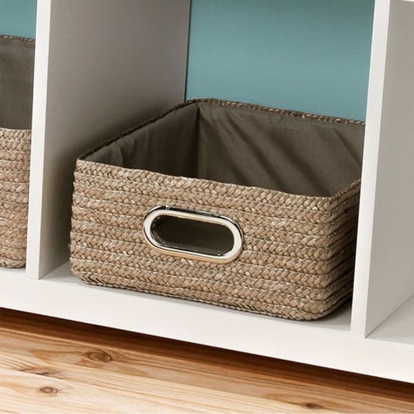Taupe vävd halmlåda - 33x28x13cm