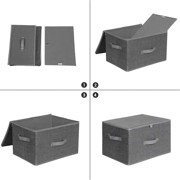 Boîtes de rangement grises pliables avec poignées et couvercle - L40 x H25 cm