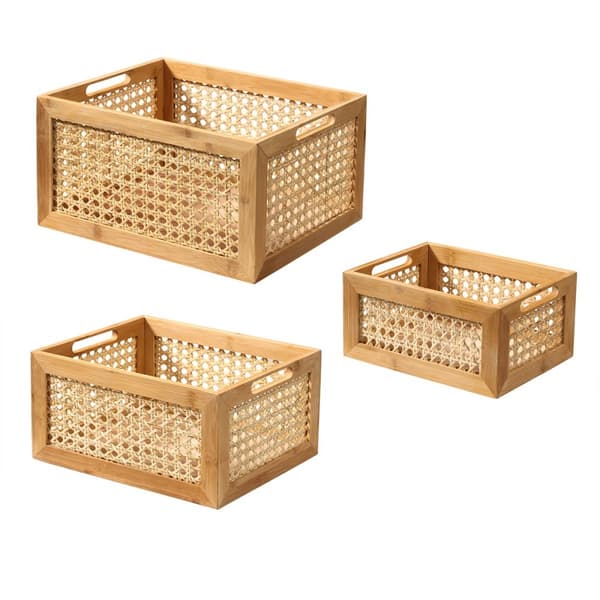 Stor bambu och rottinglåda - H18 cm