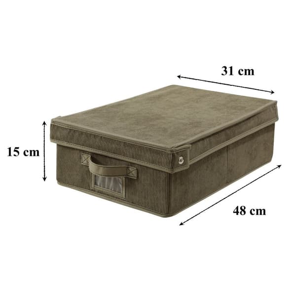 Förvaringslåda med lock i khaki manchestertyg - L31,5 cm