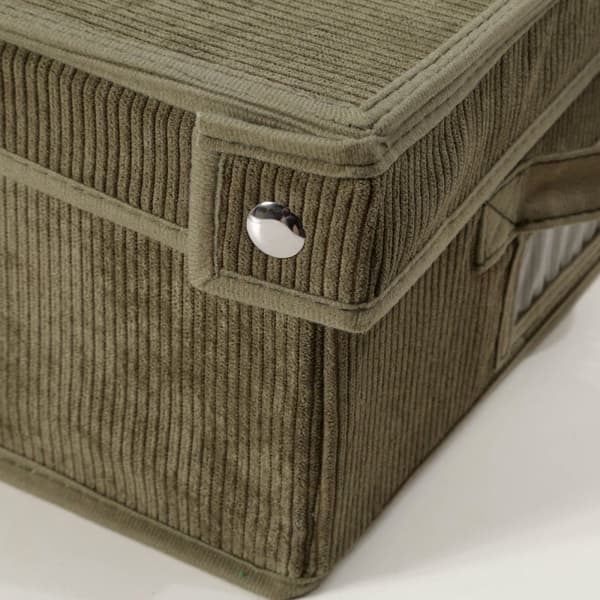 Förvaringslåda med lock i khaki manchestertyg - L31,5 cm