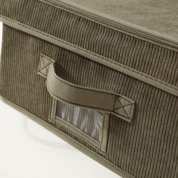 Förvaringslåda med lock i khaki manchestertyg - L31,5 cm