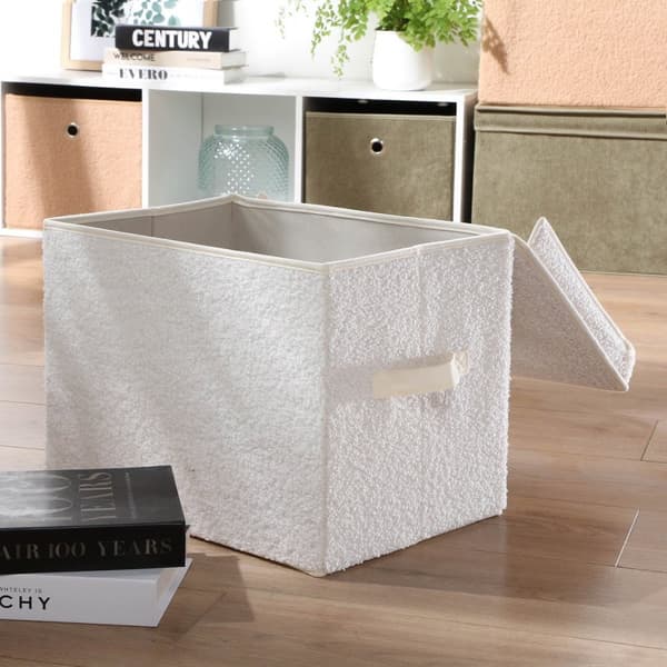 Hög förvaringslåda med ecru frottélock - H30 cm