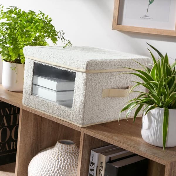Ecru frottéförvaringslåda med fönster - L40 cm