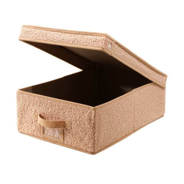 Förvaringslåda med lock i beige frotté - L31,5 cm