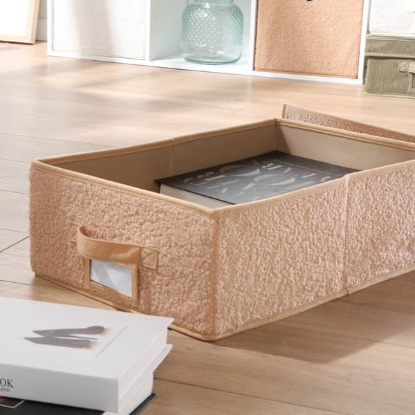 Förvaringslåda med lock i beige frotté - L31,5 cm