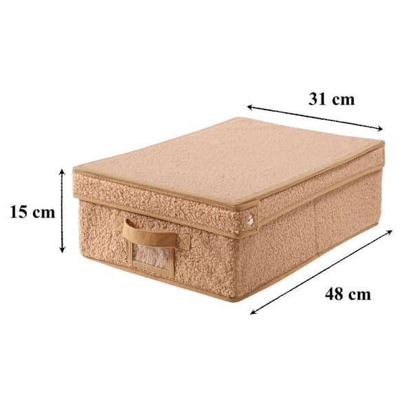 Förvaringslåda med lock i beige frotté - L31,5 cm