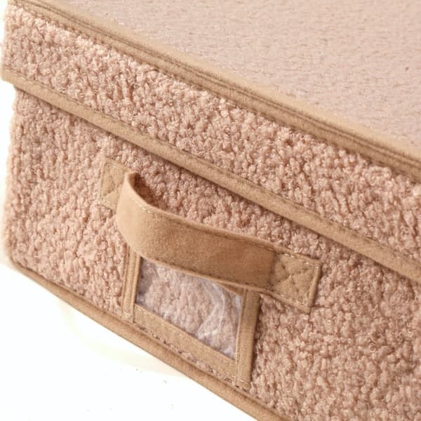 Förvaringslåda med lock i beige frotté - L31,5 cm