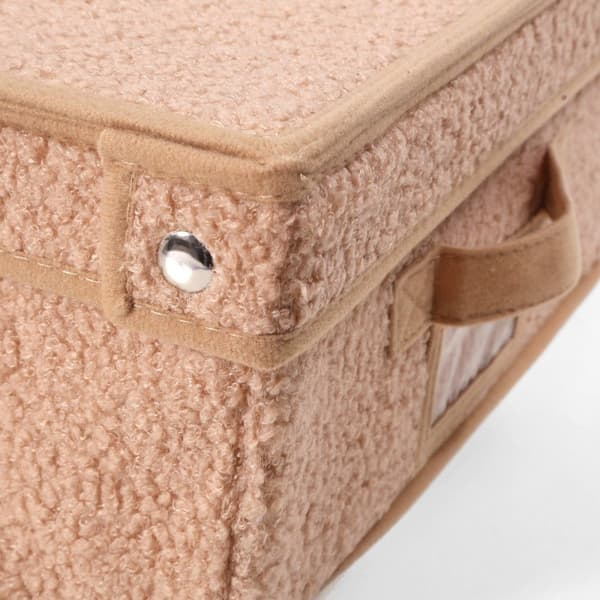 Förvaringslåda med lock i beige frotté - L31,5 cm