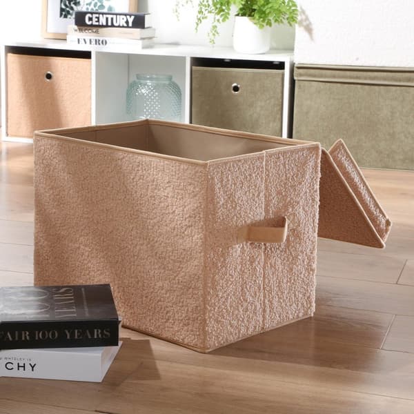 Hög förvaringslåda med beige frottélock - H30 cm
