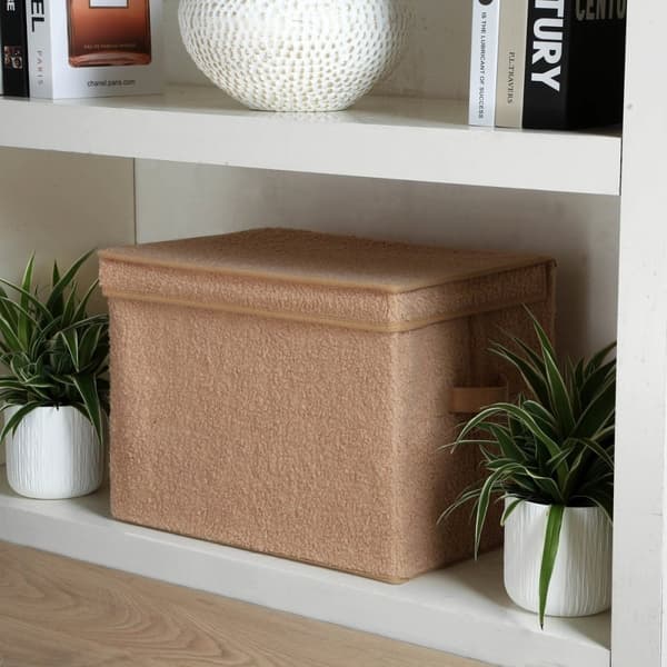 Hög förvaringslåda med beige frottélock - H30 cm