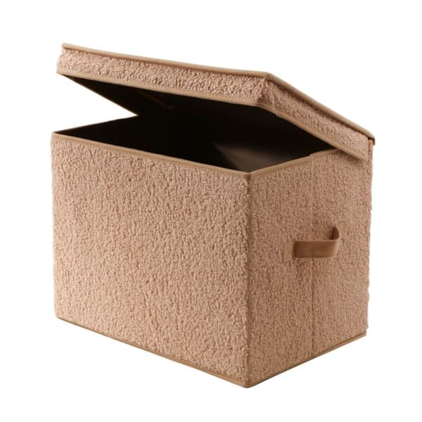Hög förvaringslåda med beige frottélock - H30 cm