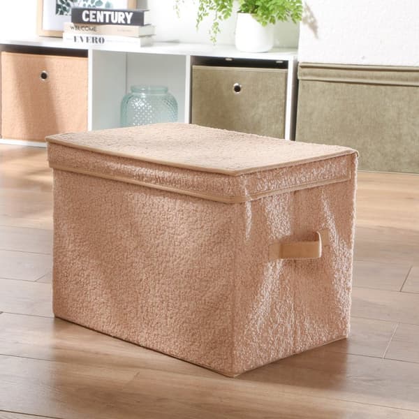 Hög förvaringslåda med beige frottélock - H30 cm