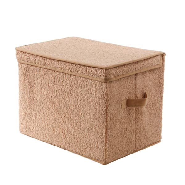 Hög förvaringslåda med beige frottélock - H30 cm