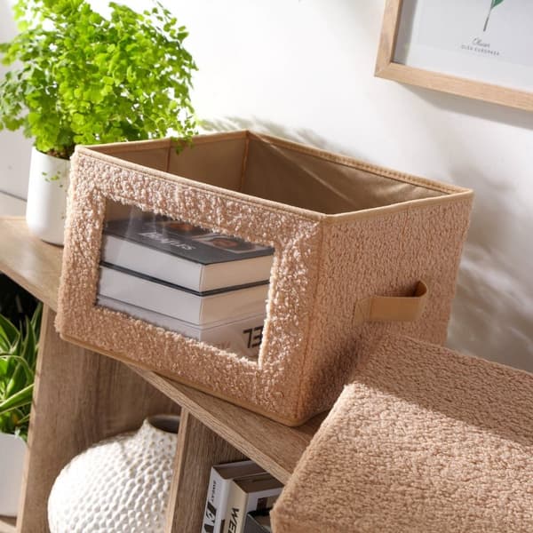 Beige frottéförvaringslåda med fönster - L40 cm