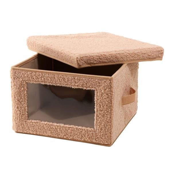 Beige frottéförvaringslåda med fönster - L40 cm