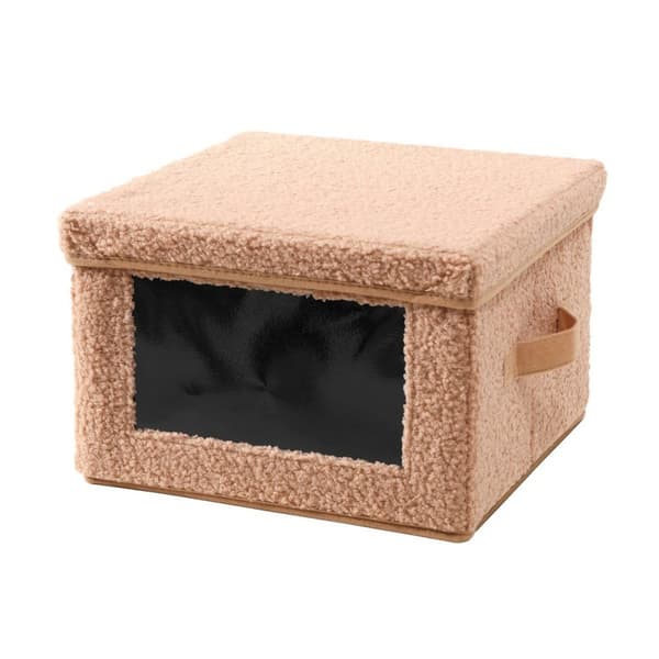Beige frottéförvaringslåda med fönster - L40 cm