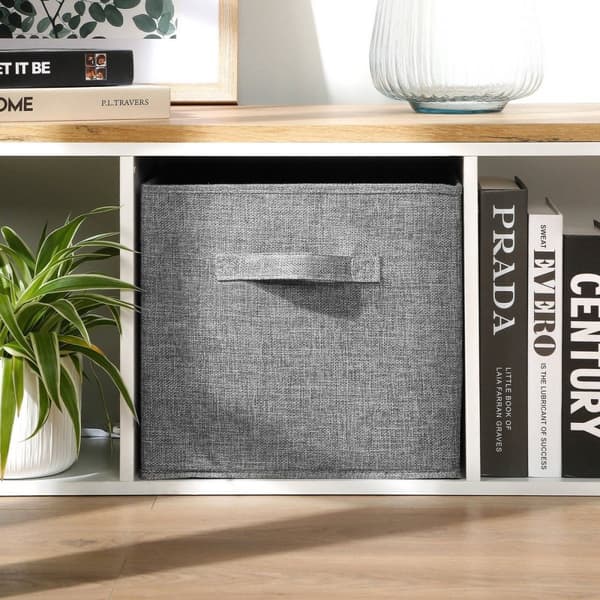 Cube pliable tissu effet lin gris - H27 cm