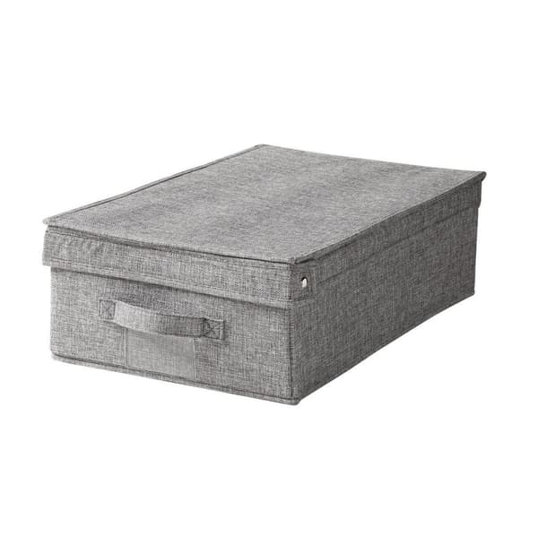Boîte rangement pliable avec couvercle en tissu effet lin gris - L48 cm