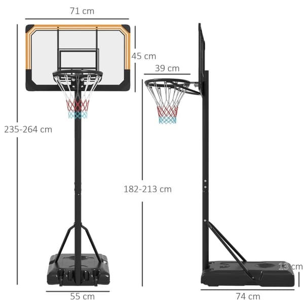 Rootz Basketball Hoop - Justerbart sportsudstyr - Mobilt stativ - Vejrbestandigt - 71 cm x 2,5 cm x 45 cm - Perfekt til alle aldre og færdighedsniveau