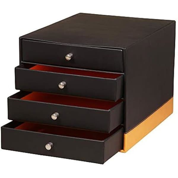 Sorterare - RHODIA - 4 lådor - Svart konstläder - 24,8 x 32,7 x 22,8 cm - Orange sadelmakarsömmar