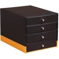 Miniatyrbild 1 av 2: Sorterare - RHODIA - 4 lådor - Svart konstläder - 24,8 x 32,7 x 22,8 cm - Orange sadelmakarsömmar