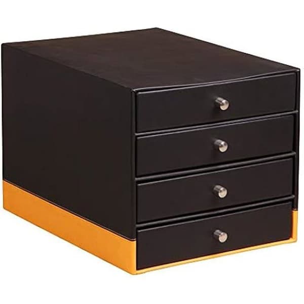 Sorterare - RHODIA - 4 lådor - Svart konstläder - 24,8 x 32,7 x 22,8 cm - Orange sadelmakarsömmar