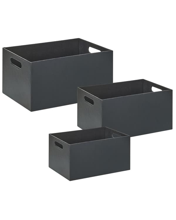 Set med 3 förvaringskorgar Grafitgrå Konstläder Marmoreffekt Handgjorda med handtag Hyllplan Modern design
