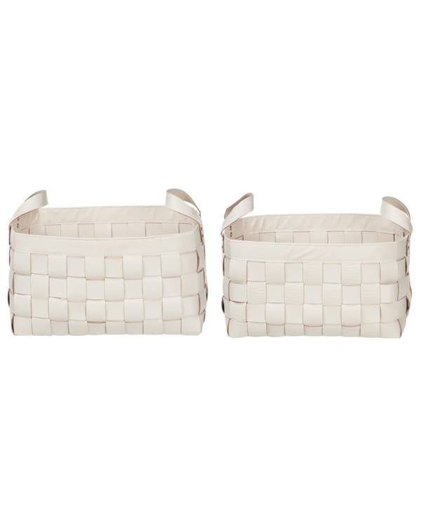 Sett med 2 oppbevaringskurver i beige Kunstskinn Håndlaget Håndtak Hyllebokser Retro design