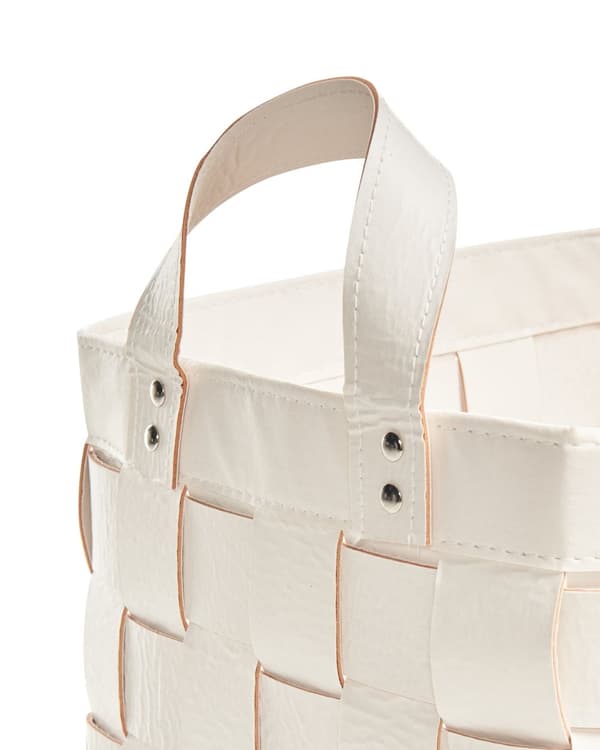 Sett med 2 oppbevaringskurver i beige Kunstskinn Håndlaget Håndtak Hyllebokser Retro design