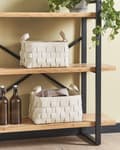 Miniatyrbilde 2 av 10: Sett med 2 oppbevaringskurver i beige Kunstskinn Håndlaget Håndtak Hyllebokser Retro design