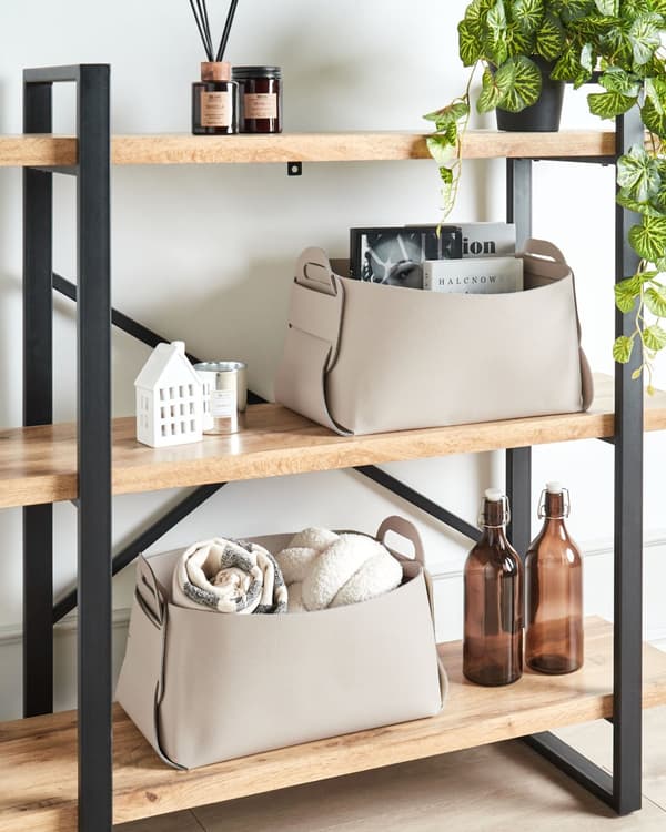 Sett med 2 kurver Beige Kunstskinn Håndlaget Håndtak Retro design Småoppbevaring