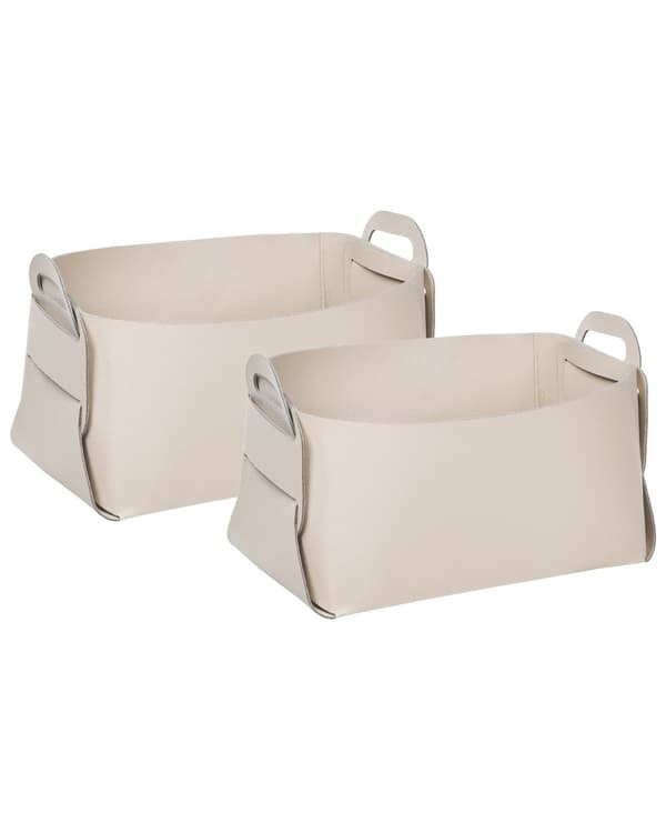 Sett med 2 kurver Beige Kunstskinn Håndlaget Håndtak Retro design Småoppbevaring