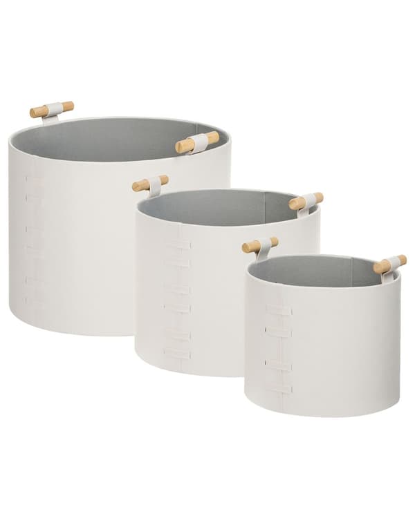 Sett med 3 kurver Off-white Kunstskinn Håndlaget Håndtak Ulike størrelser Moderne design Småoppbevaring