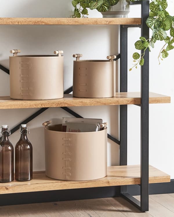 Sett med 3 kurver Beige Kunstskinn Håndlaget Håndtak Ulike størrelser Moderne design Småoppbevaring