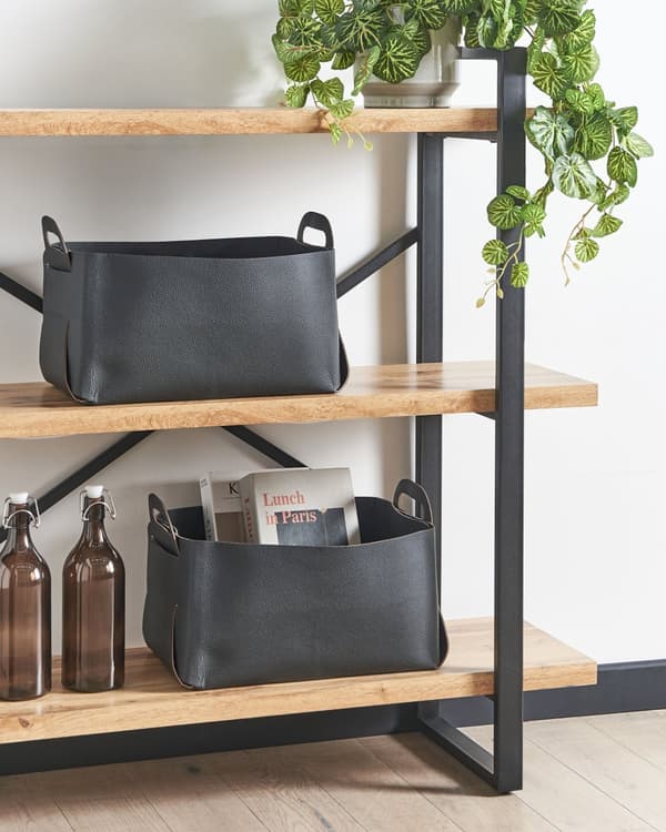 Sett med 2 kurver Svart Kunstskinn Håndlaget Håndtak Retro design Småoppbevaring