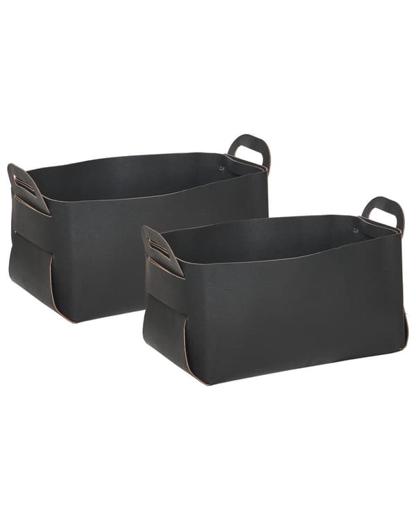 Sett med 2 kurver Svart Kunstskinn Håndlaget Håndtak Retro design Småoppbevaring