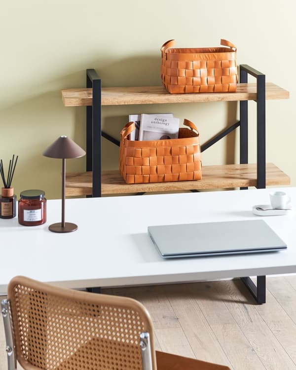 Sett med 2 kurver Gyllenbrun Kunstskinn Håndlaget Håndtak Ulike størrelser Retro design Småoppbevaring