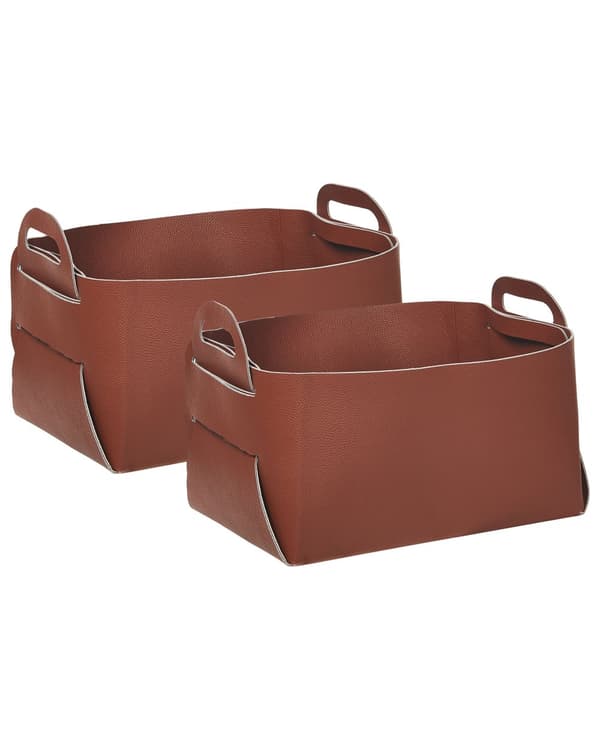 Sett med 2 kurver Brun Kunstskinn Håndlaget Håndtak Retro design Småoppbevaring