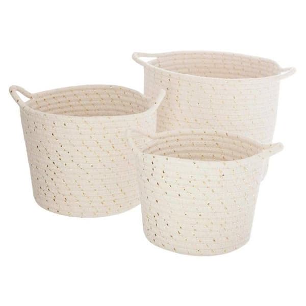 Paniers Lurex i polyester - Vit ivory - Set med 3 - S: Ø19,5 x H13 cm; M: Ø22 x H16,5 cm; L: Ø24 x H21 cm