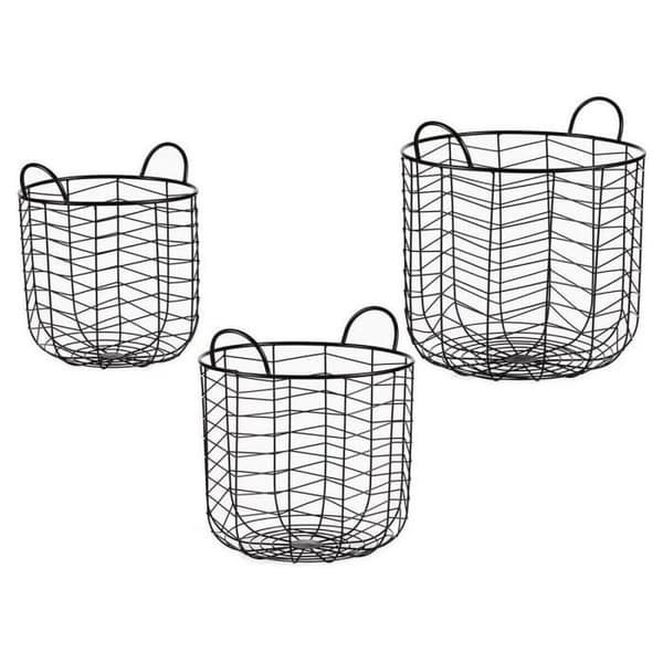 set med runda svarta metallkorgar (3 st)