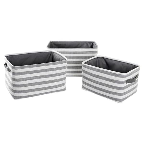 set med grårandiga bomullskorgar (42 x 32 x 25 cm) (3 stycken)