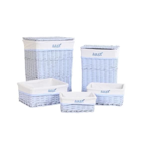 set med blå polyester flätade barnkorgar (44 x 34 x 56 cm)