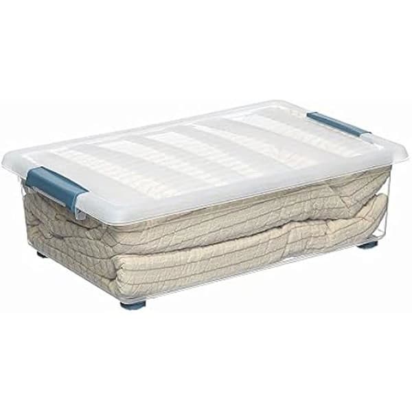 Förvaringslåda - DOMOPAK LIVING - 28 l - Transparent kraft - Hjul - Ergonomiska handtag
